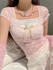 Gilet à nœud en dentelle douce