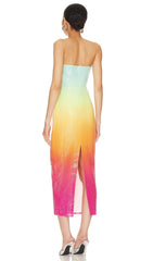 Robe longue bustier à sequins ombrés multicolores
