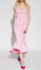 Robe longue moulante à bretelles rose