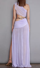 Robe longue fendue couleur lavande