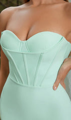 Robe bustier midi sans bretelles vert d'eau 