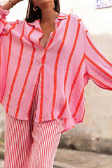 Chemisier cardigan rayé à manches longues