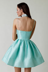 Ruched Crystal Rhinestone Mini Slip Dress