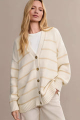 Gilet ample en maille rayée de coton à col en V