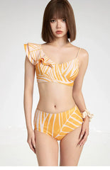 Ensemble bikini à volants imprimé abstrait