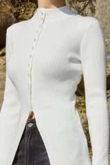 Cardigan en maille à manches longues, col montant ajusté et simple boutonnage