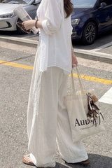 Linen Draped Wide Leg Curved Pants