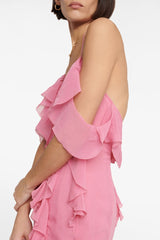Side Slit Halter Backless Flounce Maxi Slip Dress