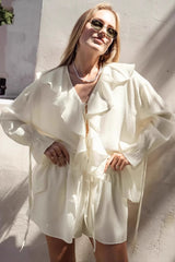 Blouse deux pièces ample à col en V et volants