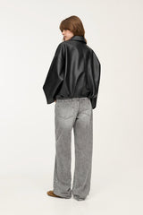 blouson aviateur rétro décontracté en similicuir