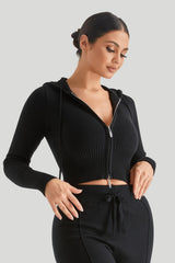 Sweat à capuche sexy taille haute à manches longues en maille