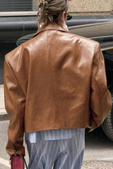 Blazer chic en cuir PU à col montant