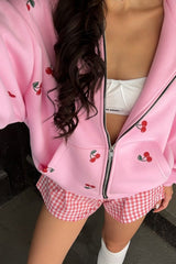 Sweat à capuche ample à imprimé cerises, style streetwear