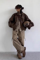Veste de moto rétro marron mat en PU