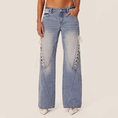 Pantalon ample taille basse à bandage latéral