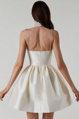 Ruched Crystal Rhinestone Mini Slip Dress