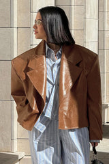 Blazer chic en cuir PU à col montant