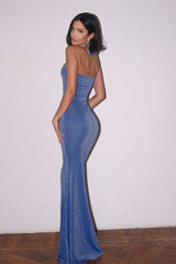 Robe de soirée dos nu à bretelles et découpes