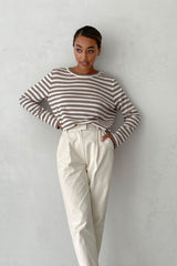 Casual Drop Shoulder Contrast Stripe Knit Sweater