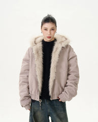 Veste bomber à capuche bordée de fourrure