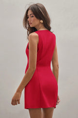 Button Slim Sleeveless Elegant Work Dress