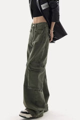Jean cargo chic à jambes larges et droites