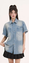 Chemise en jean délavé oversize à boutons