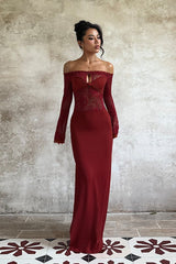 Robe de soirée longue en dentelle à épaules dénudées