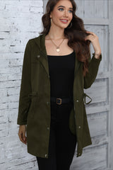 Trench-coat mi-long à capuche et ceinture à nouer à la taille