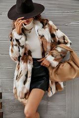 Manteau d'hiver mi-long à col châle en fausse fourrure duveteux