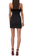 Robe mini bustier à plumes noire