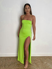 Robe longue dos nu fendue à col halter 