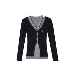 Gilet long élégant en maille noire avec découpes ajourées