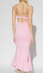 Robe longue moulante à bretelles rose