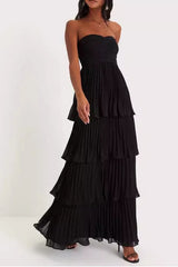 Robe de soirée bustier à volants et fronces étagées