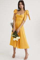 Open Back Bow Tie Evening Slip Dress