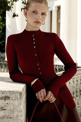 Cardigan en maille à manches longues, col montant ajusté et simple boutonnage