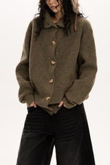 Cardigan rétro ample en maille à col boutonné