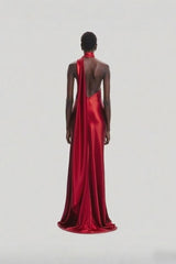 Robe de soirée maxi froncée à taille haute et dos nu