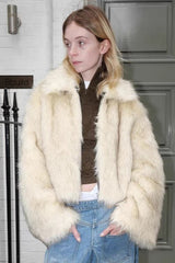 Manteau court en fausse fourrure de renard à col montant et en coton chaud