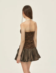 Robe mini bustier imprimée léopard