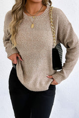 Textured Crew Neck Longline Sweater