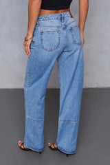 Jean classique délavé à taille mi-haute polyvalent