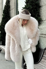 Manteau d'hiver chaud à col cranté en fausse fourrure de renard duveteuse