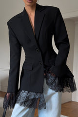 Lace Trim Flap Pocket Fitted Blazer