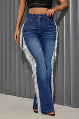 Side Fringe High Rise Flare Jeans