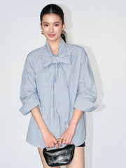 Blouse oversize en coton à rayures et nœud papillon