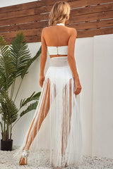Robe bandage à franges et dos nu Kos - Blanche