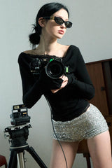Haut en dentelle noire slim
