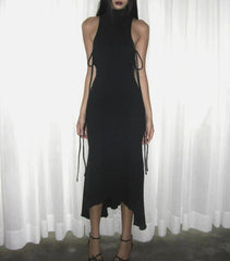 Robe midi unie sans manches à lacets